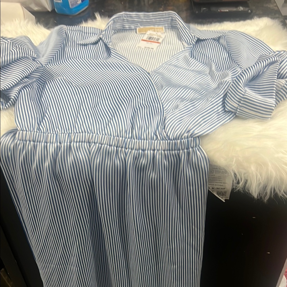 Blue and White Striped Dress long sleeve